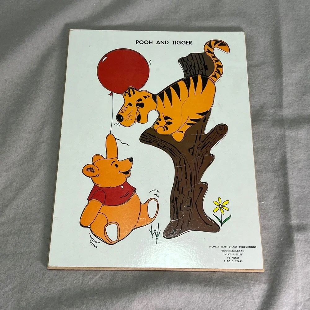 Walt Disney Winnie the Pooh Wood Inlay Puzzle Pooh and Tigger 1965 Vintage 10pc